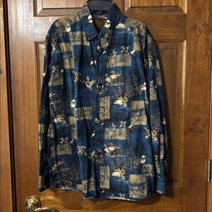Men's Nature Print Button Down Shirt - Blue and Tan